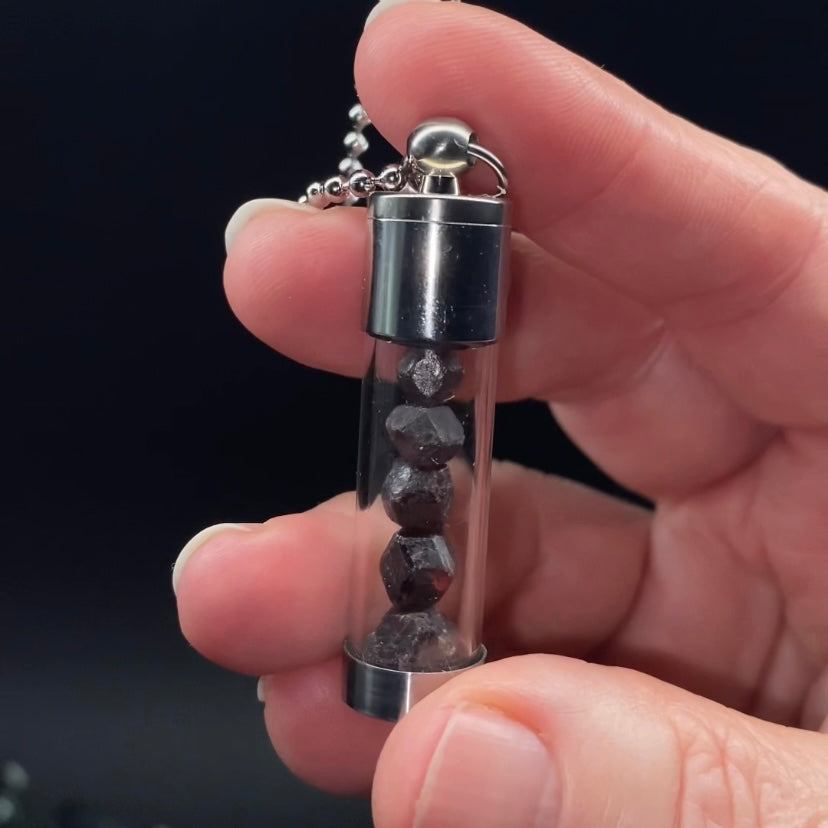 Almandine Garnet Filled Vial Pendant Necklace