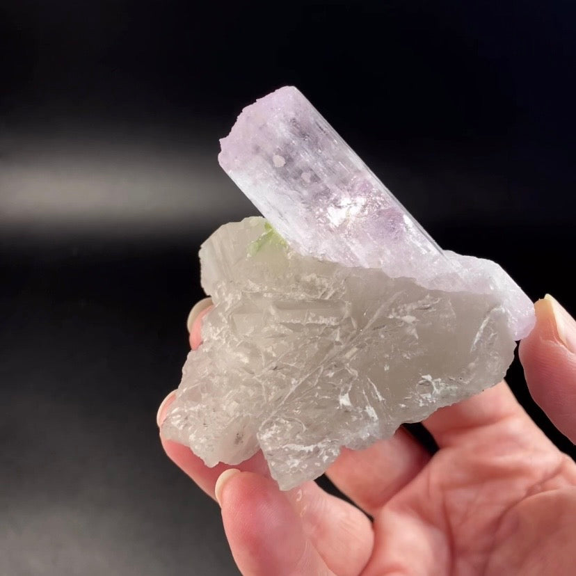 Pink Spodumene Kunzite Crystal with Green Tourmaline Crystals and Self Healed Quartz, Laghman, Afghanistan