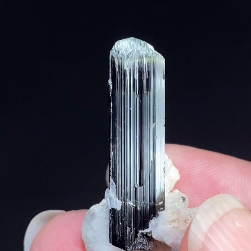 Terminated Bicolor Black Tourmaline Schorl Crystal with Feldspar from Shigar Valley, Pakistan