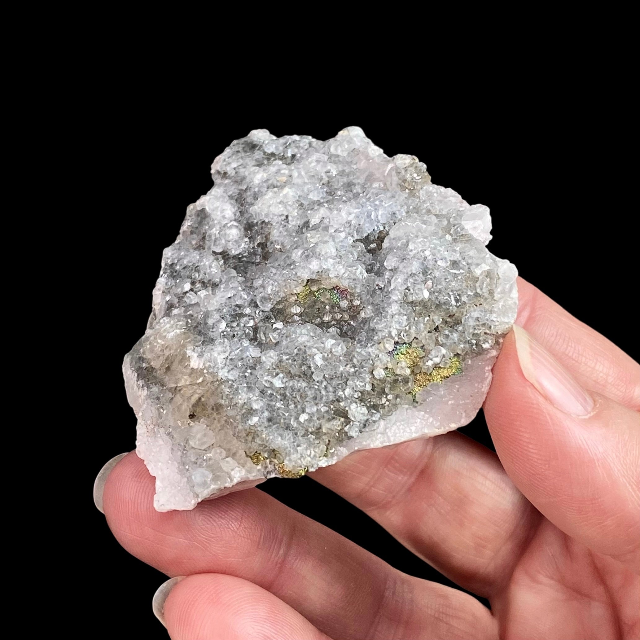 Iridescent Pyrite with Fluorescent Calcite from Trepca Mine Complex, Mitrovica, Kosovo