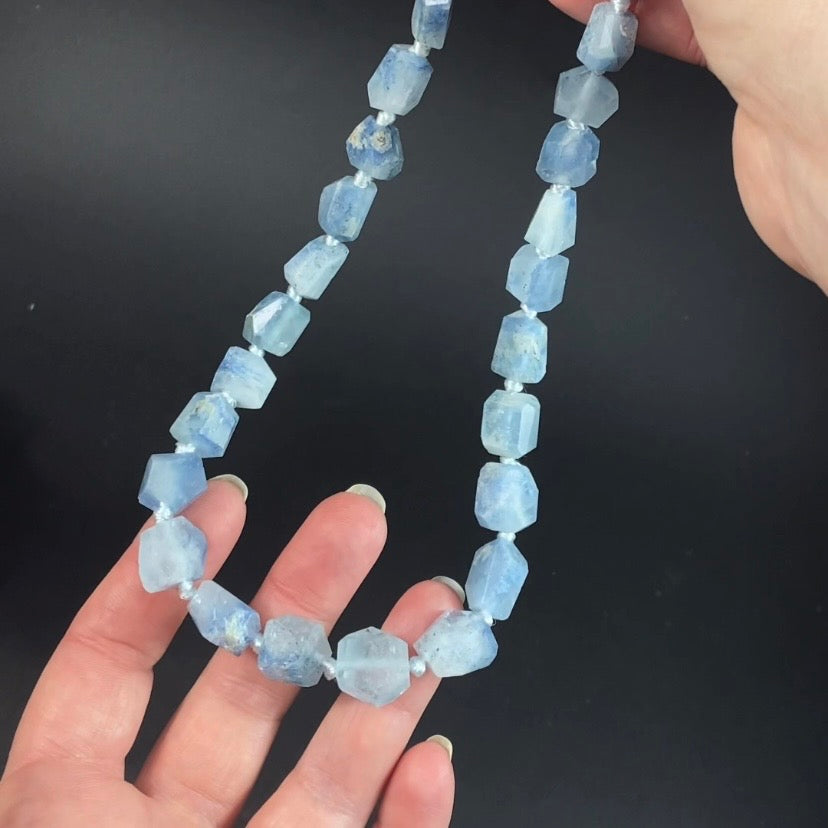 Polished Aquamarine Crystal Knotted Necklace