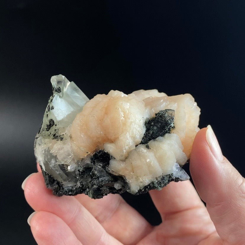 Peach Stilbite Cluster with Calcite & Basalt
