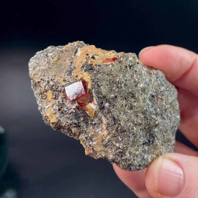 Zircon Crystals with Fluorescent Apatite Inclusions, Biotite-Calcite Aegirine matrix, Astore Valley, Pakistan