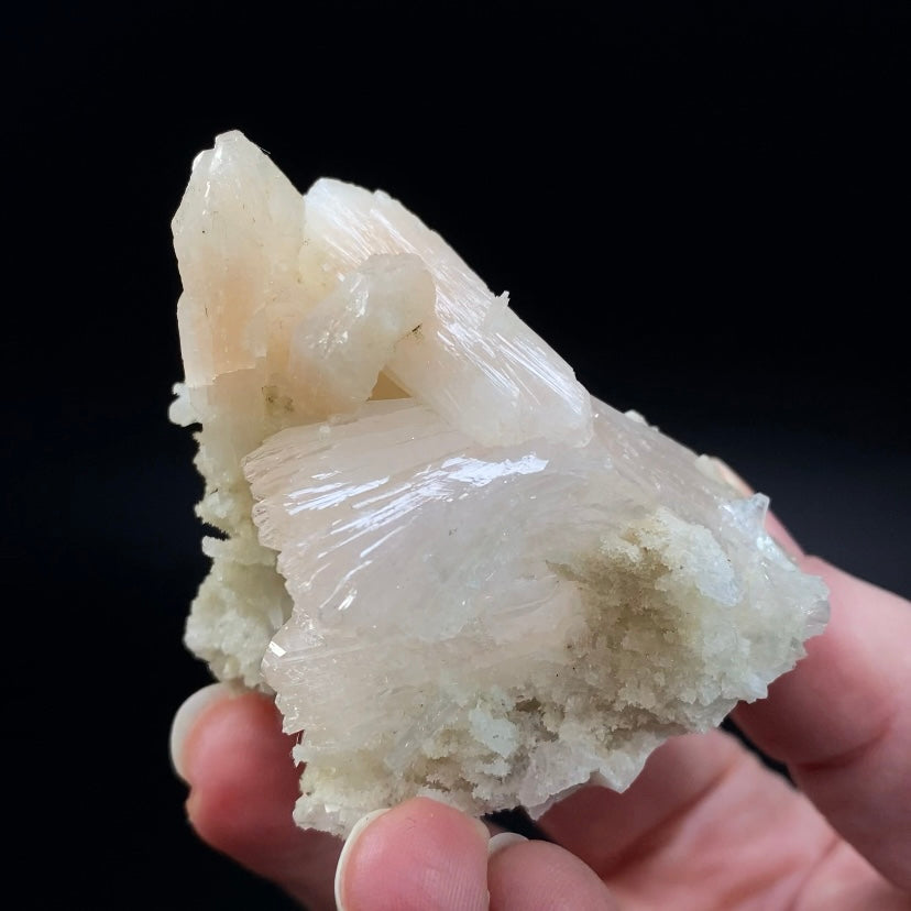 Light Pink Gemmy Heulandite Crystals with Light Peach Stilbite Crystals on a Base of Apophyllite