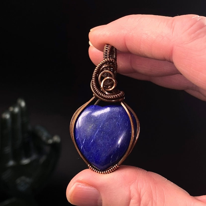 Lapis Lazuli Heart and Copper Wire Wrapped Pendant
