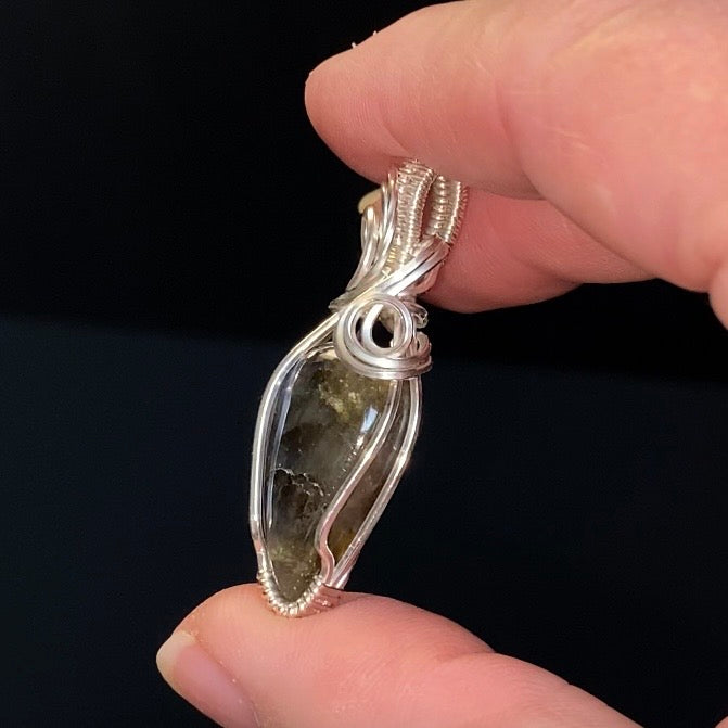 Blue Flash Labradorite and Sterling Silver Wire Wrapped Pendant, Natural Stone Crystal Jewelry