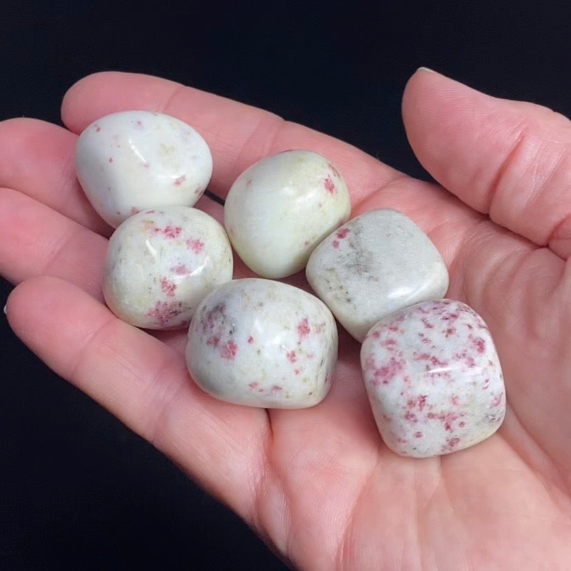 Thulite in Meionite aka Cherry Blossom or Rosalinda Tumbled Stone from Peru - Cinnabrite