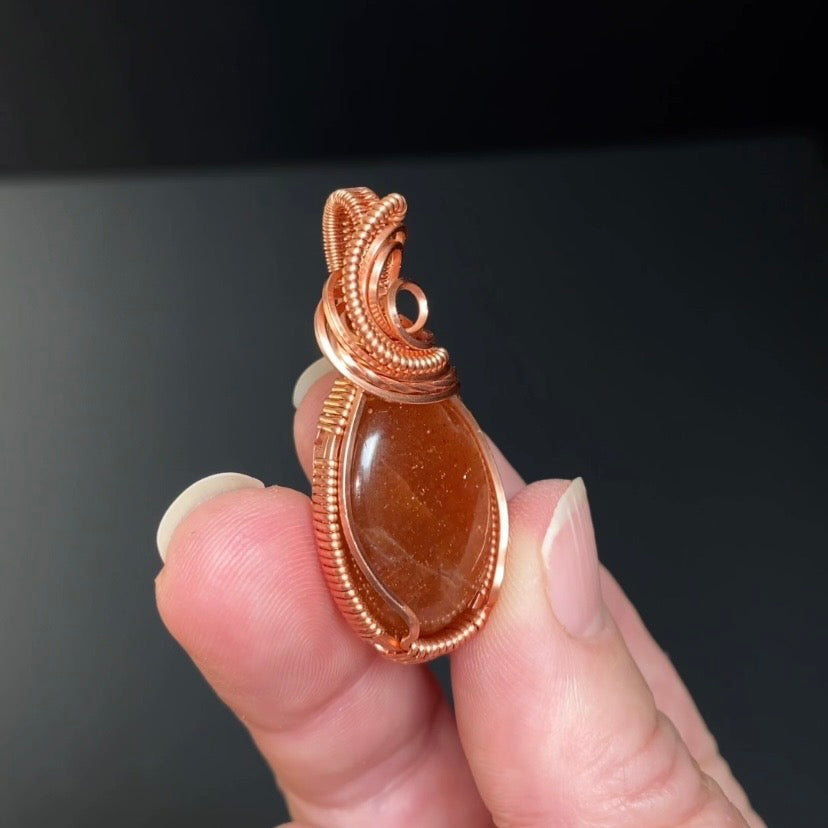 Sunstone and Raw Copper Handmade Wire Wrapped Pendant