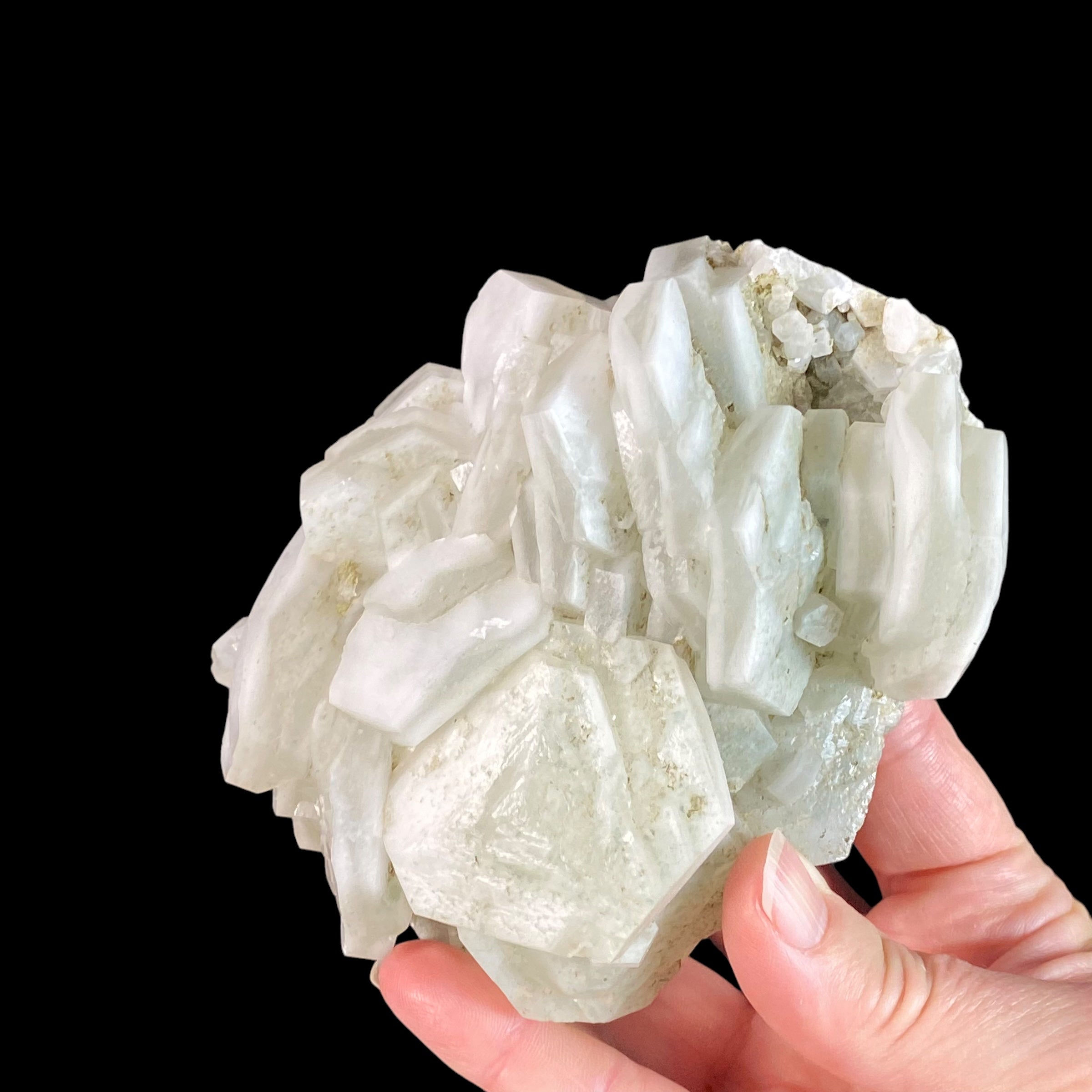 Fluorescent Hexagonal Sandwich Calcite Crystal Cluster