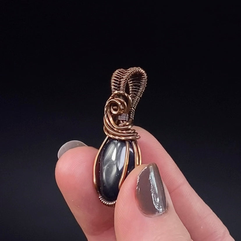 Sparkly Blue Goldstone & Copper Handmade Wire Wrapped Pendant