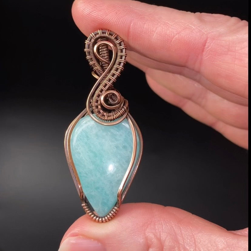 Amazonite and Copper Handmade Wire Wrapped Pendant