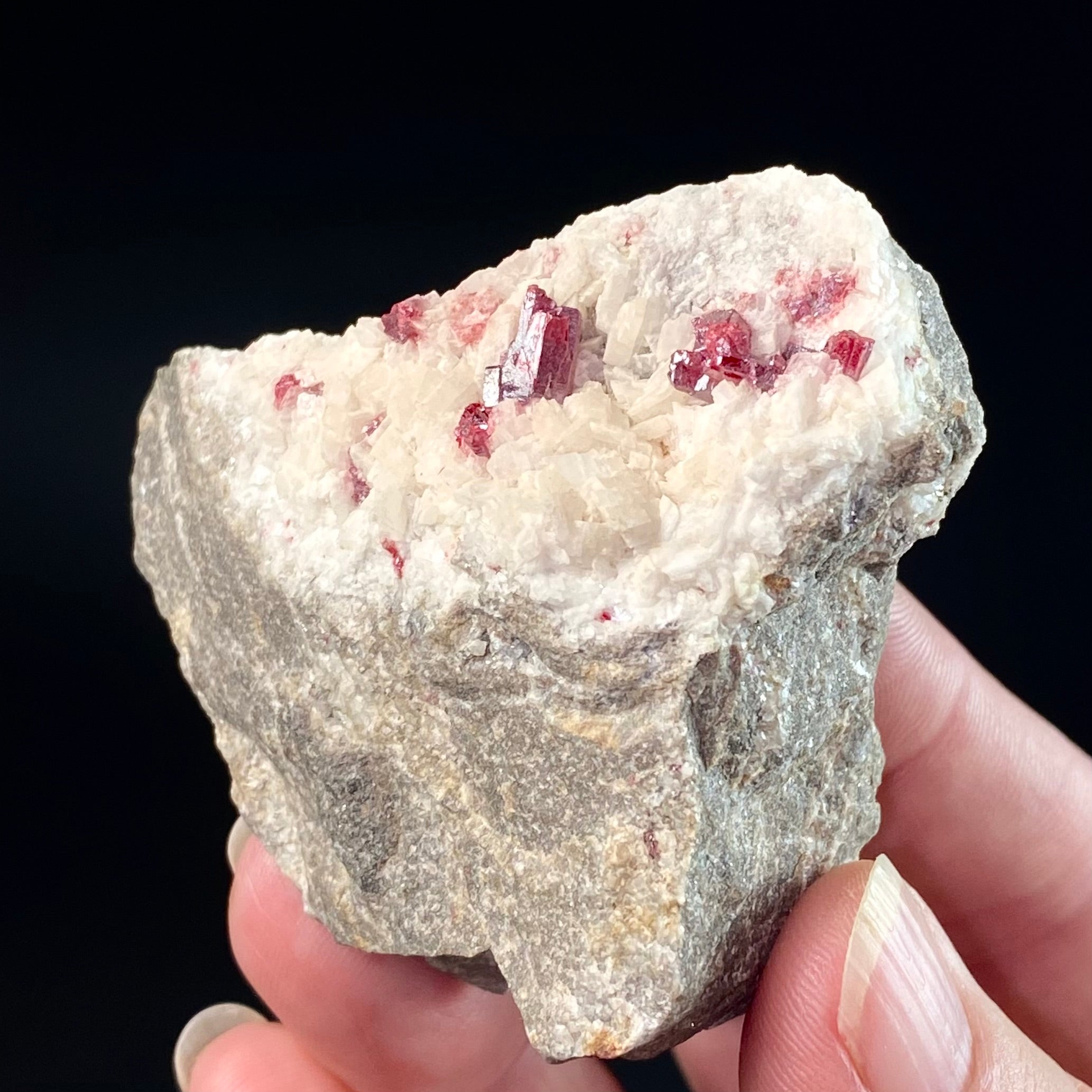 Red Cinnabar Crystals on Dolomite, Tongren Mine, Guizhou, China