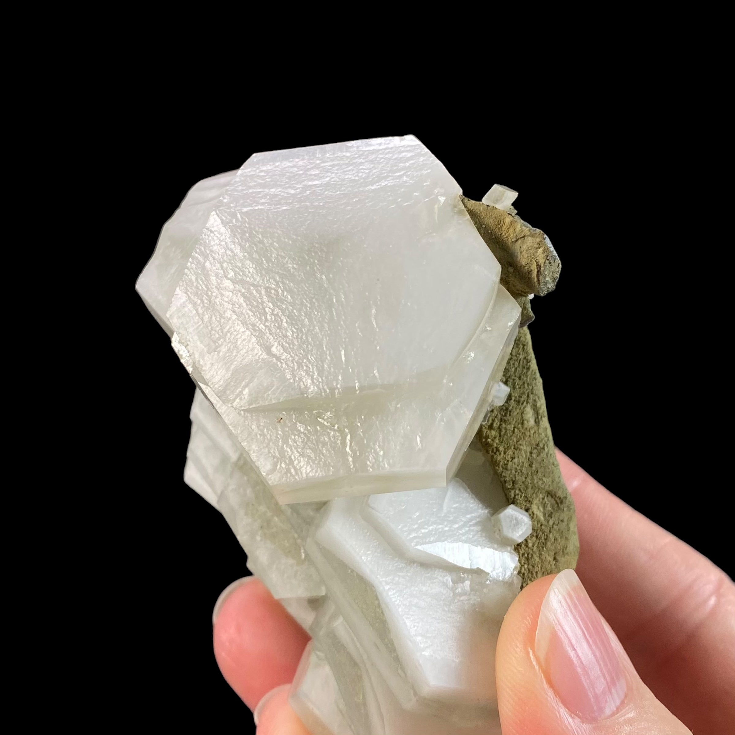 Fluorescent Hexagonal Sandwich Calcite Crystal Cluster