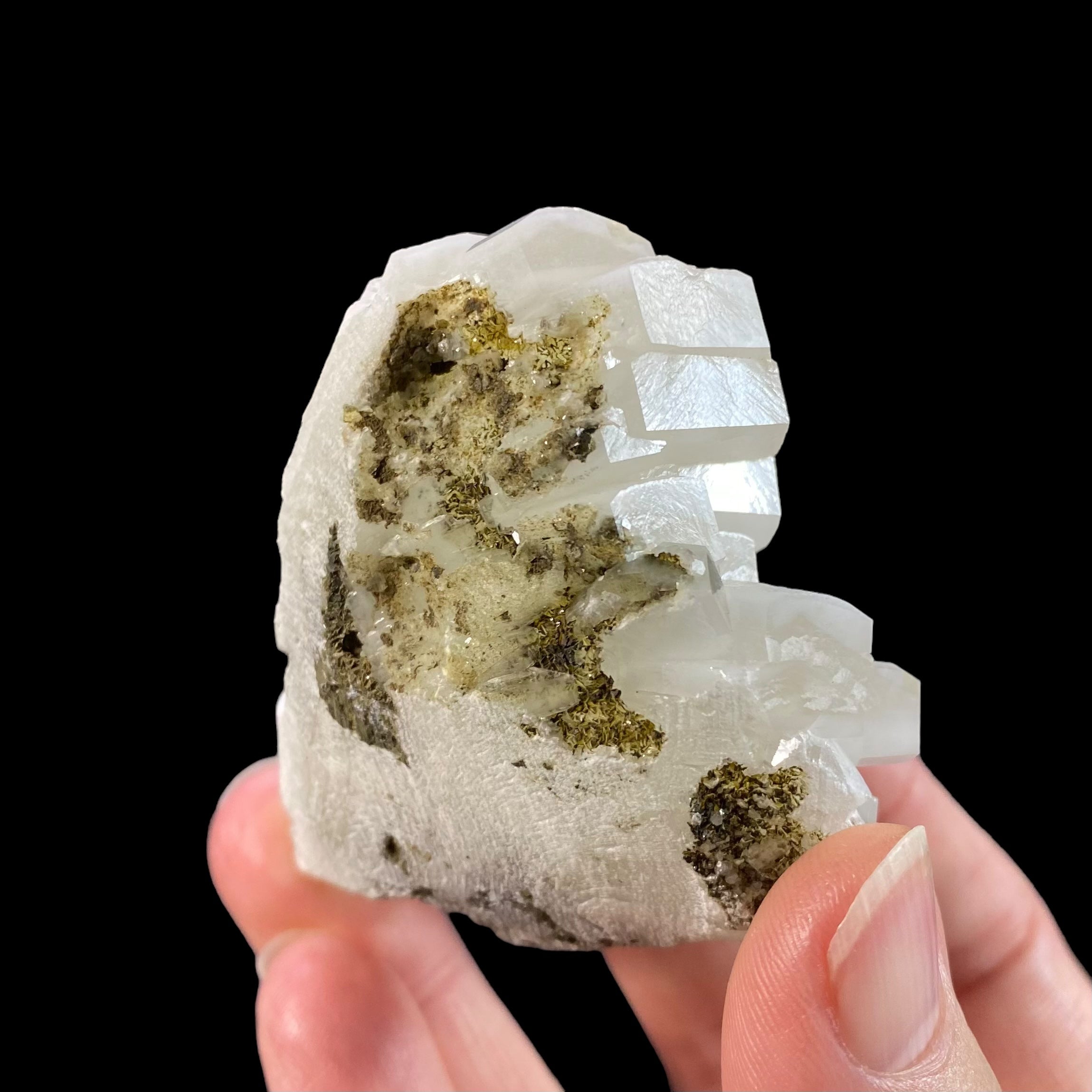 Fluorescent Hexagonal Sandwich Calcite Crystal Cluster