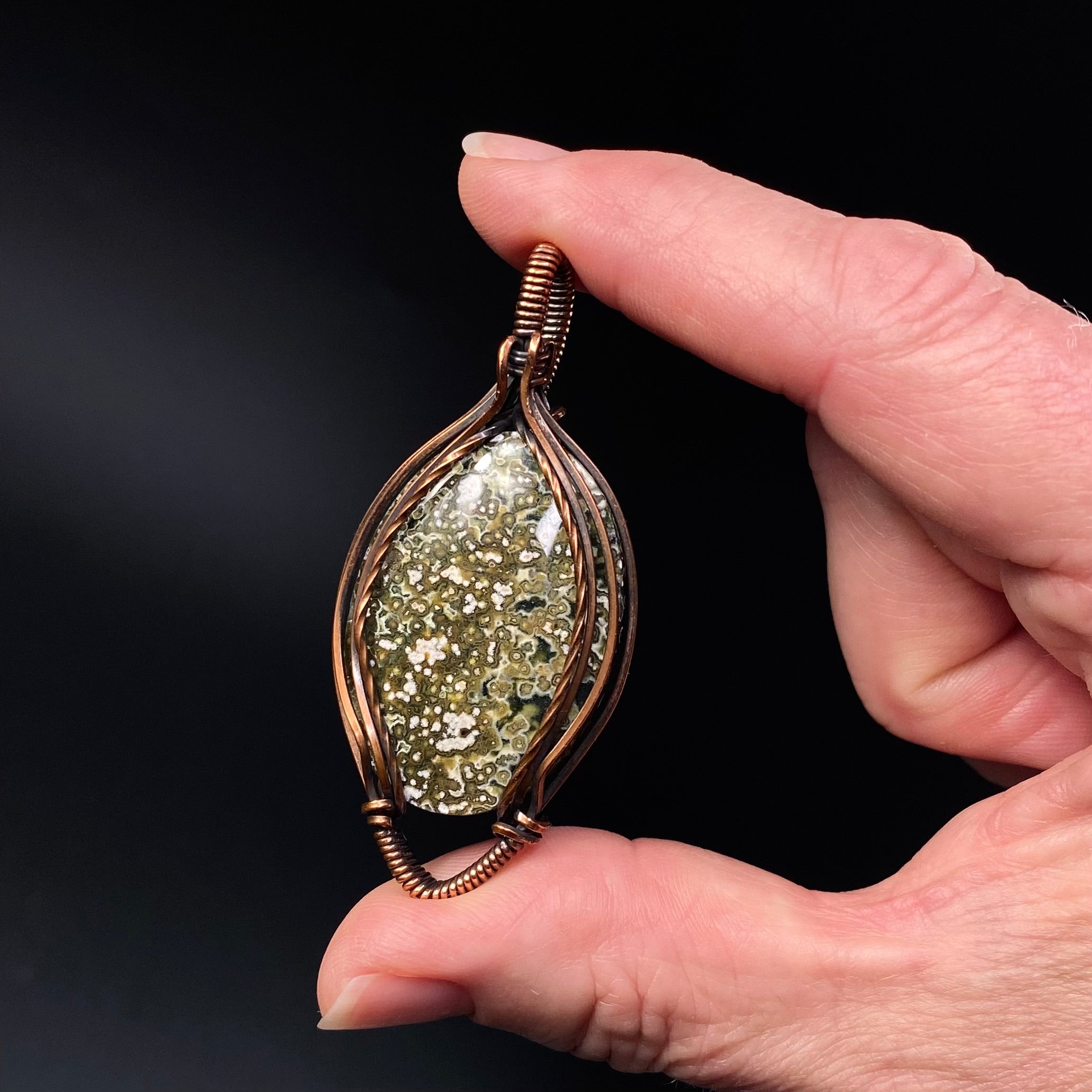 Ocean Jasper and Copper Wire Wrapped Pendant