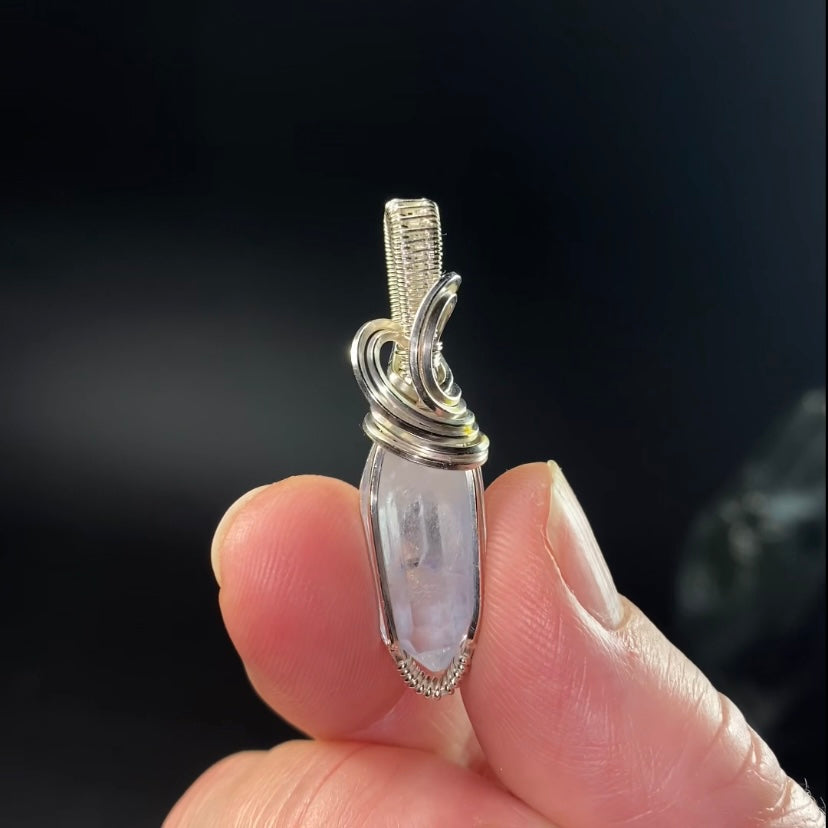 Dumortierite Included Quartz Crystal & Sterling Silver Handmade Wire Wrapped Pendant