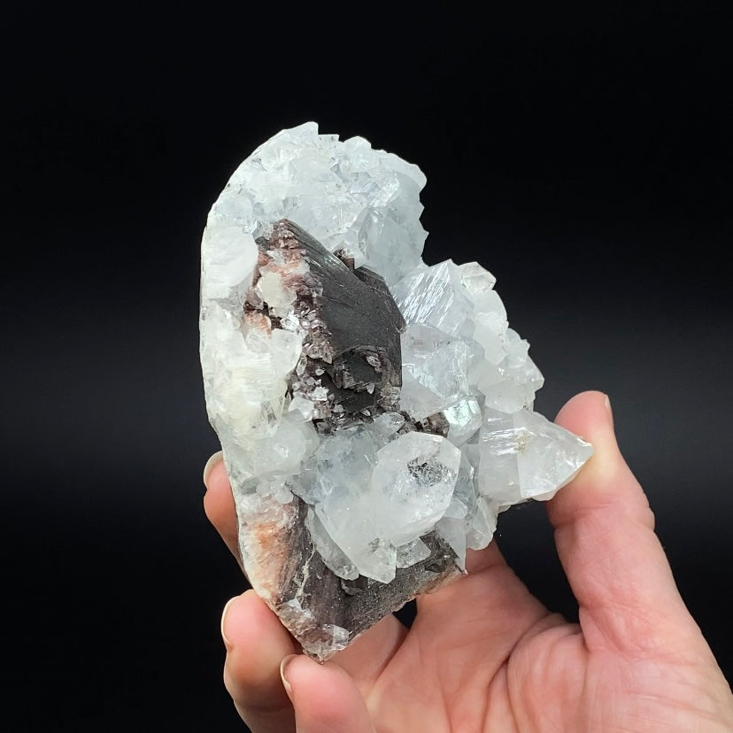 Rare Red-Brown Heulandite Fans with Clear Apophyllite Crystals in a Trimmed-out Pocket of Volcanic Basalt Matrix