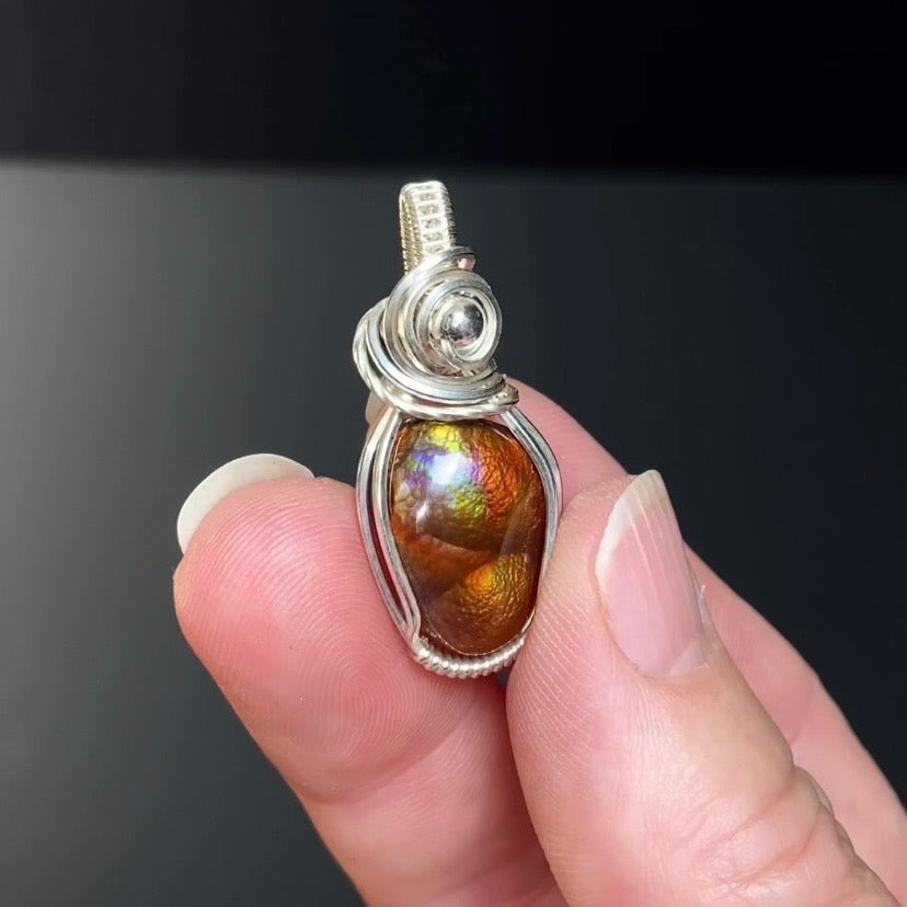 Mexican Fire Agate & Sterling Silver Wire Wrapped Pendant