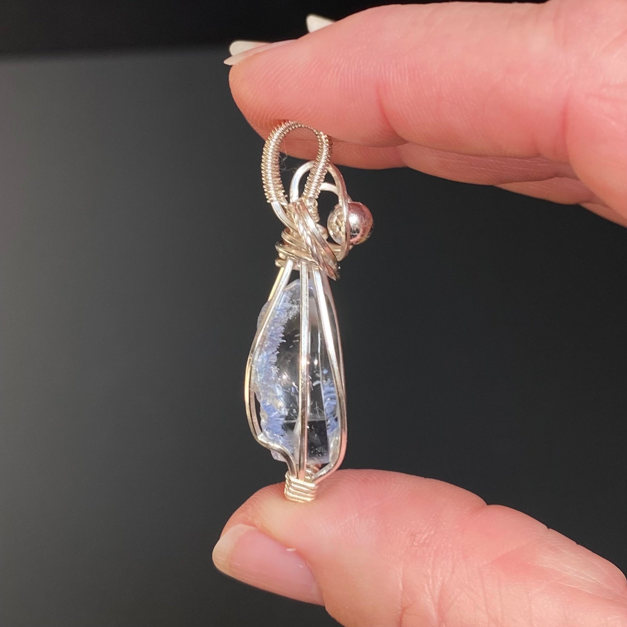 High Grade Dumortierite Included Quartz & Sterling Silver Handmade Wire Wrapped Pendant