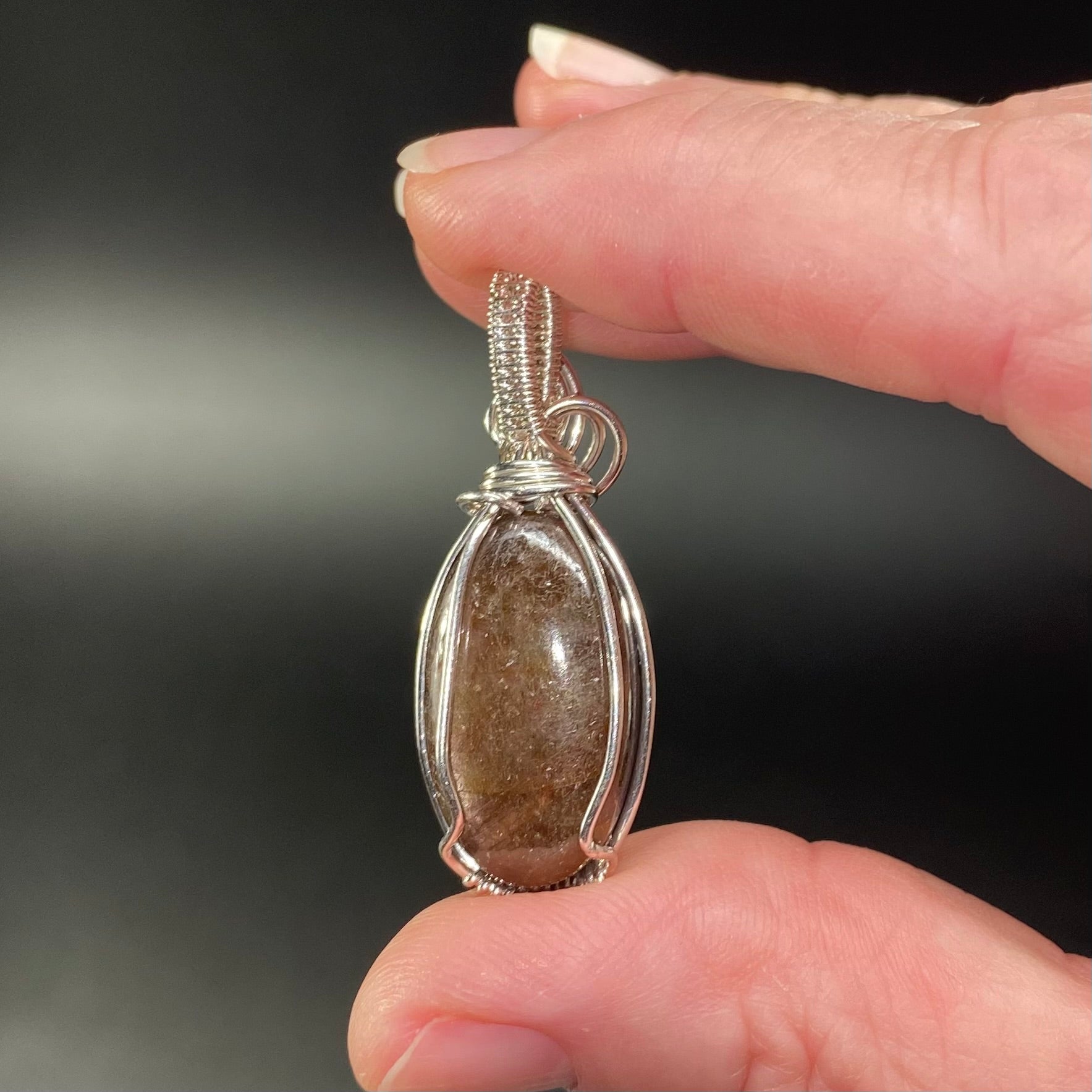 Confetti Sunstone and Sterling Silver Wire Wrapped Pendant