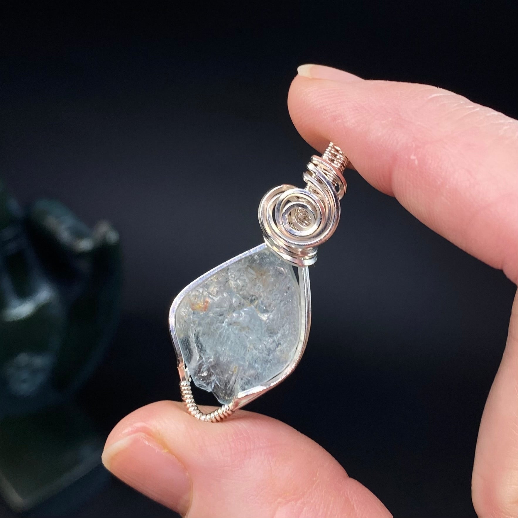 River Tumbled Natural Blue Topaz Crystal & Sterling Silver Wire Wrapped Pendant