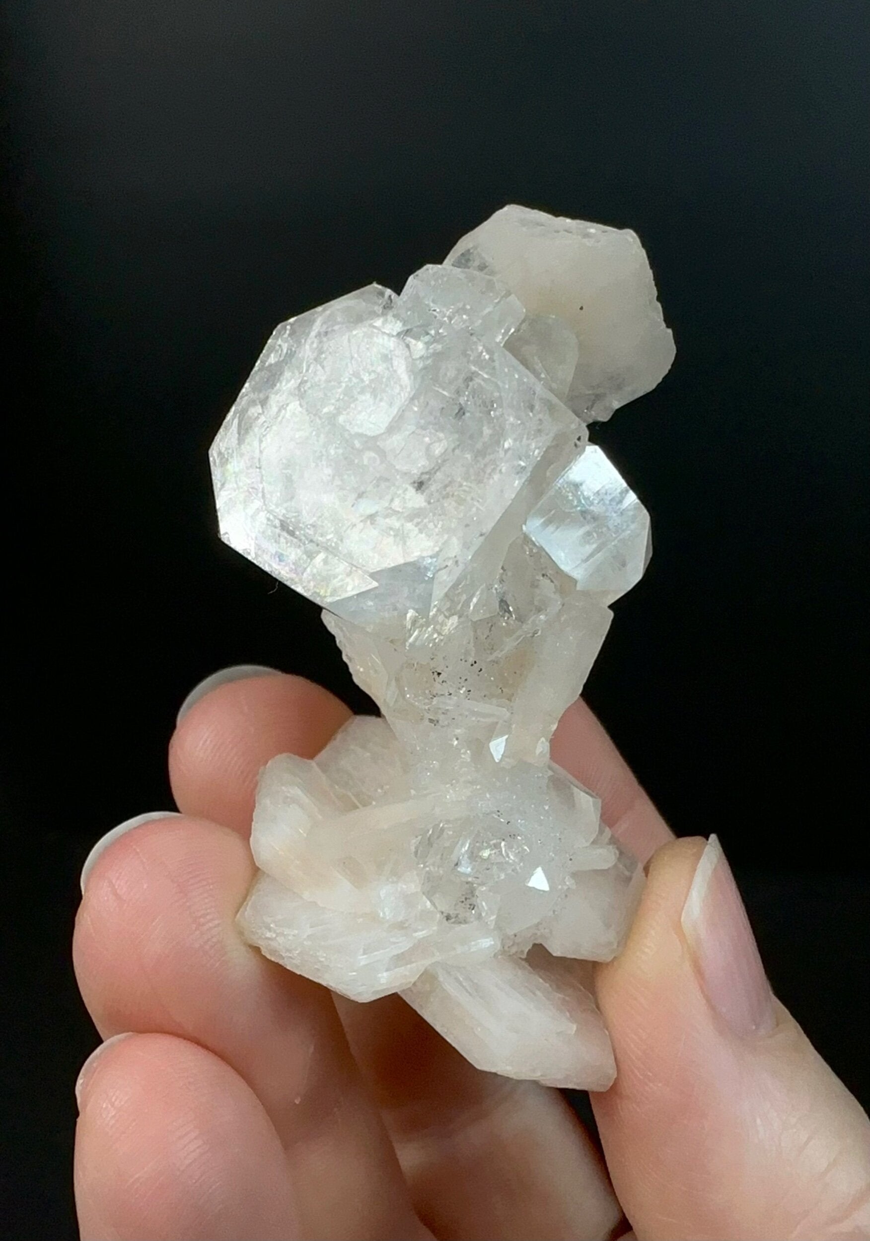 Clear Apophyllite Crystal Cluster with Peach Stilbite