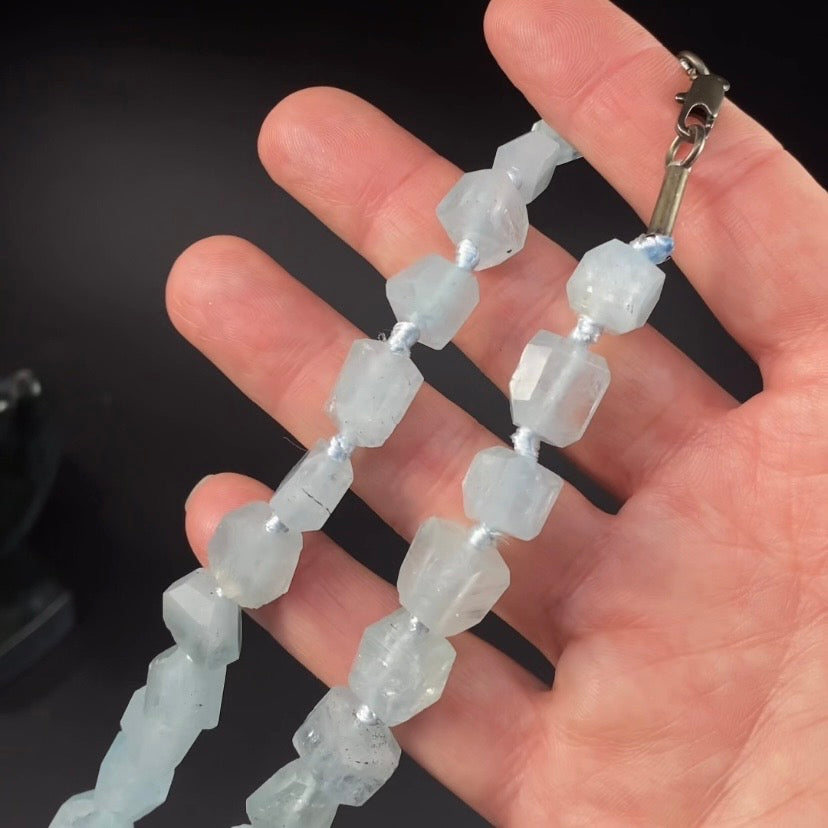 Polished Aquamarine Crystal Knotted Necklace