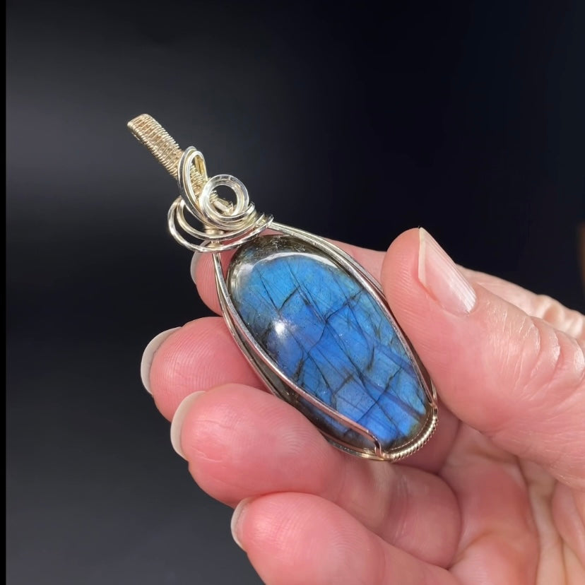 Labradorite & Sterling Silver Wire Wrapped Pendant, Natural Stone & Crystal Jewelry