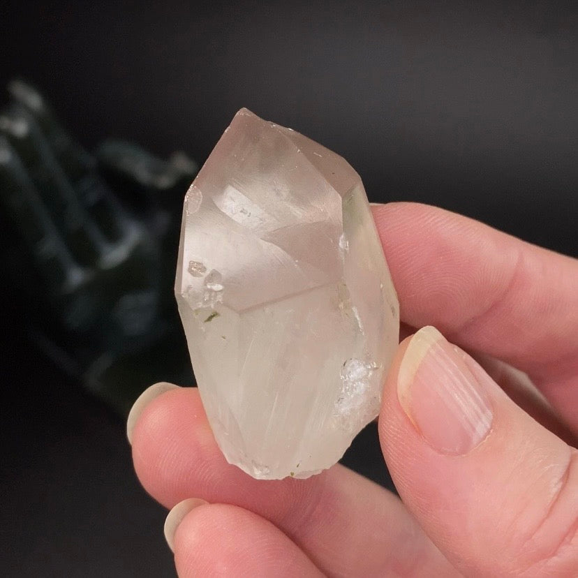 Quartz Crystal with Pink Hematite, White Whisps and Epidote - Natural Raw Crystals