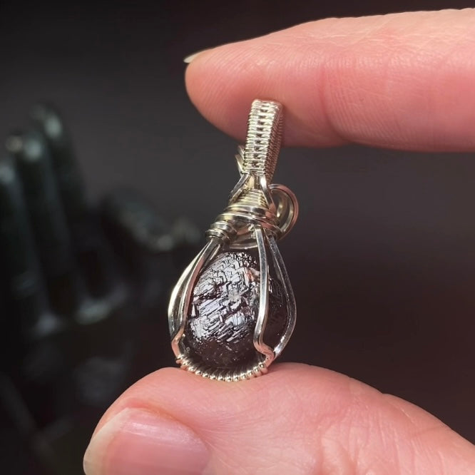 Natural Etched Garnet and Sterling Silver Wire Wrapped Pendant
