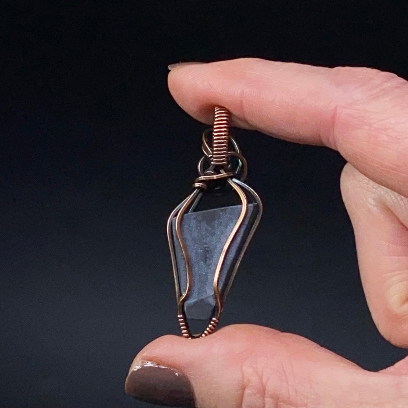 Abalone Shell Cabochon and Copper Wire Wrapped Pendant