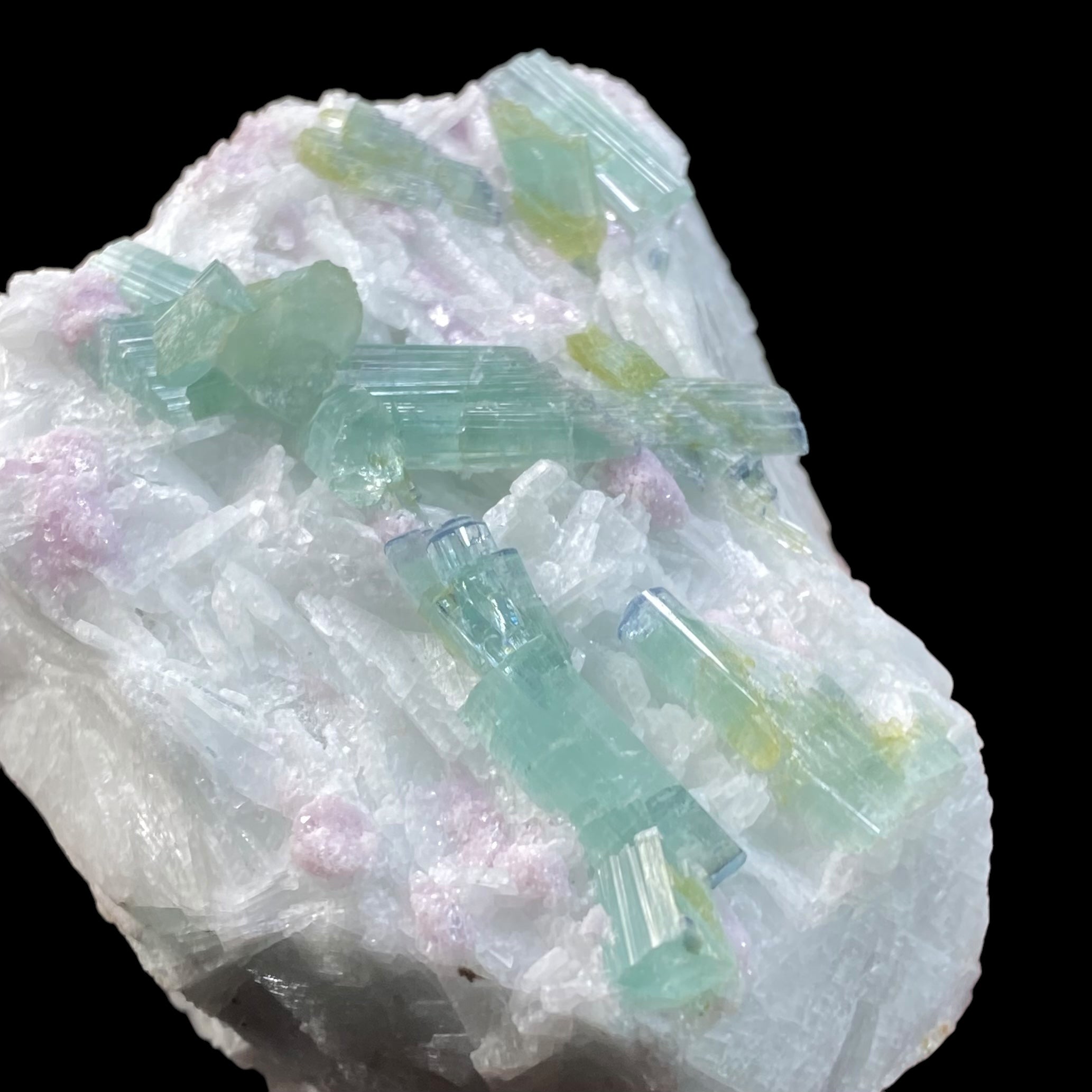 Blue Cap Green Tourmaline Crystals with Lepidolite & Clevelandite, Paprok Afghanistan