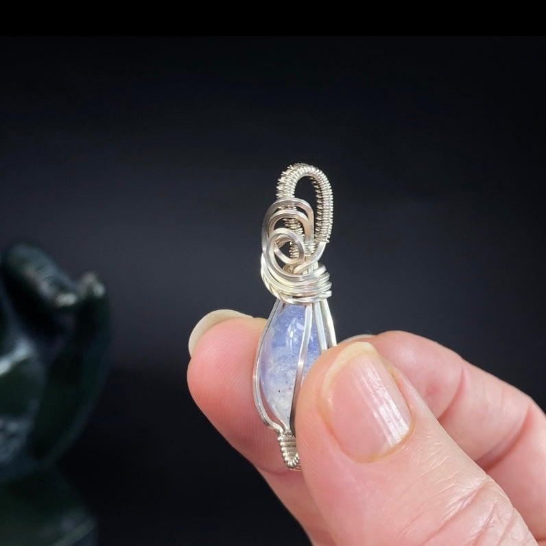 High Grade Dumortierite Included Quartz & Tarnish Resistant Argentium Silver Handmade Wire Wrapped Pendant