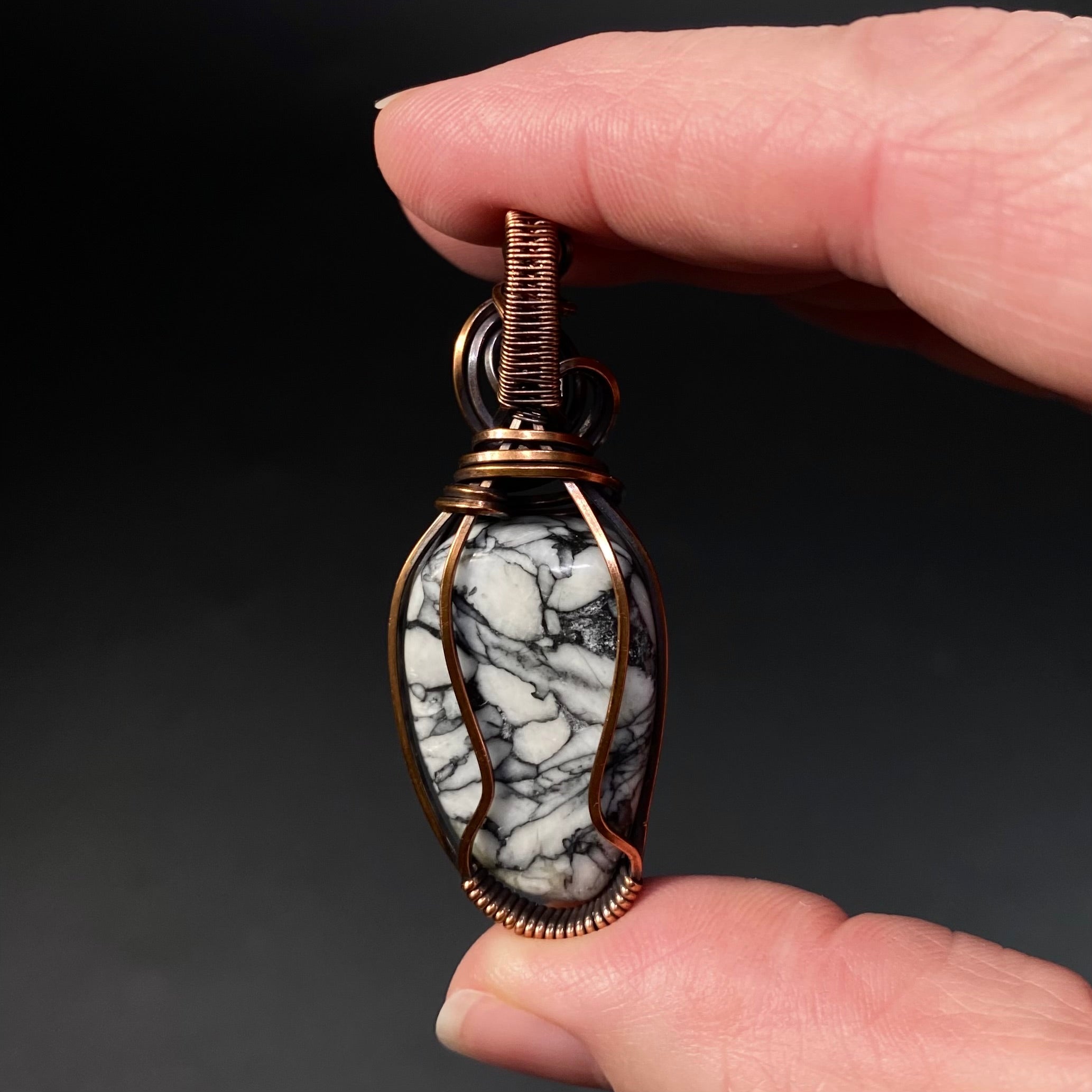 Pinolith Polished Tumble Stone & Copper Wire Wrapped Pendant