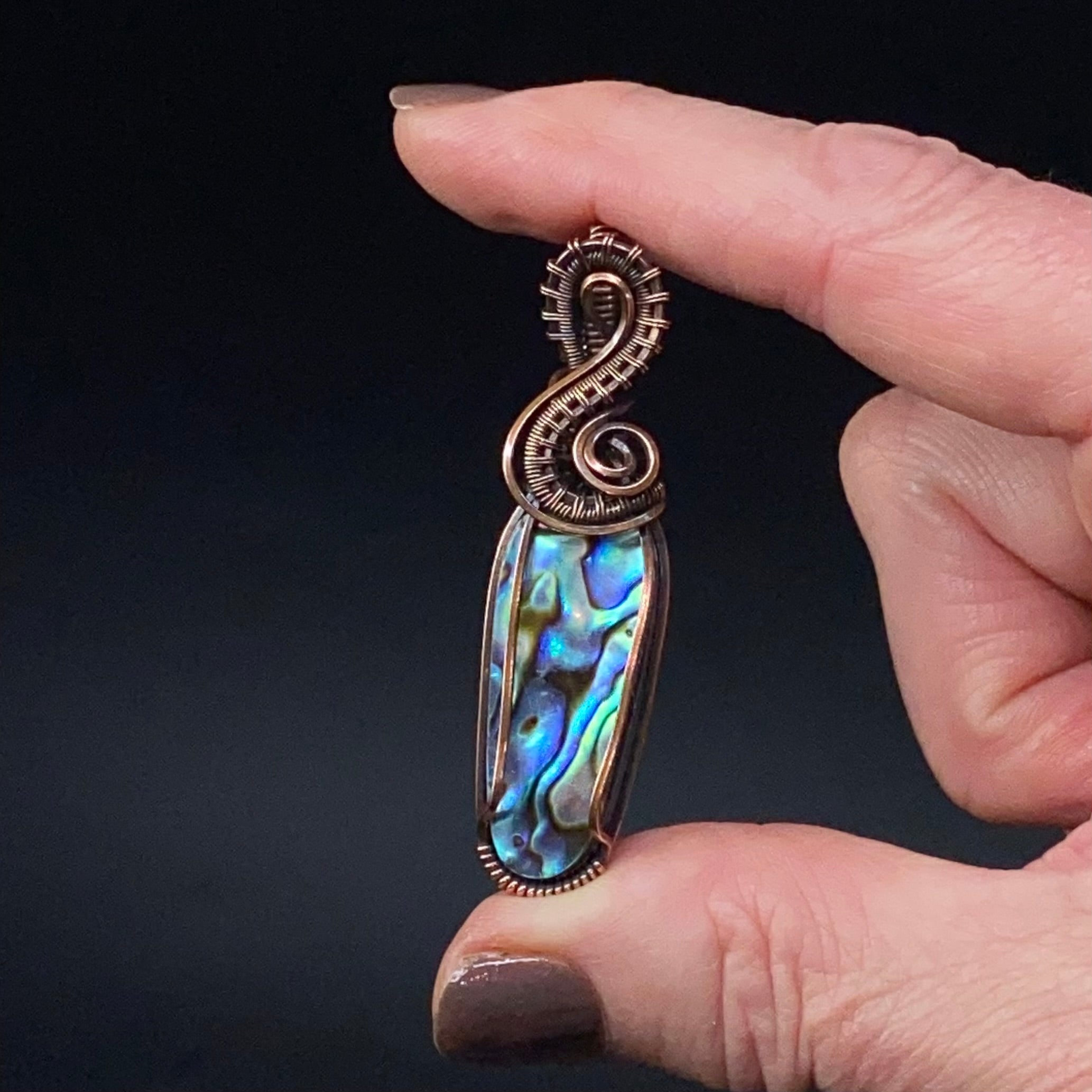 Abalone Shell Cabochon and Copper Wire Wrapped Pendant
