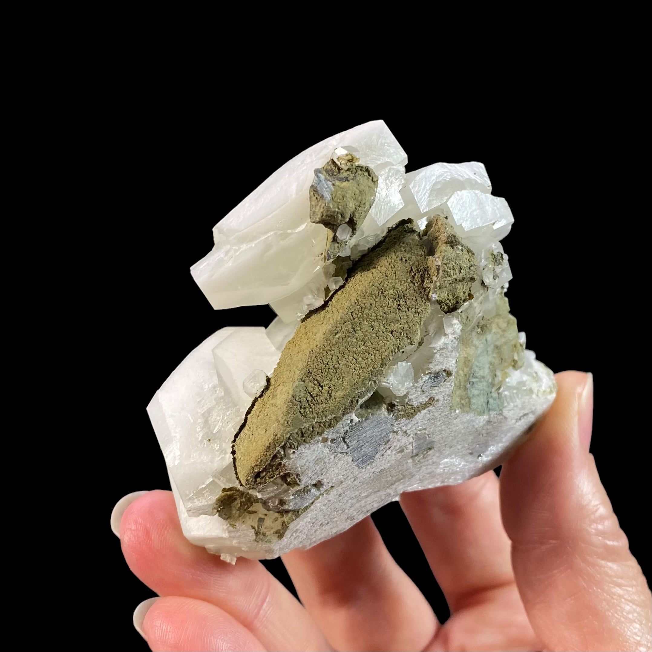 Fluorescent Hexagonal Sandwich Calcite Crystal Cluster