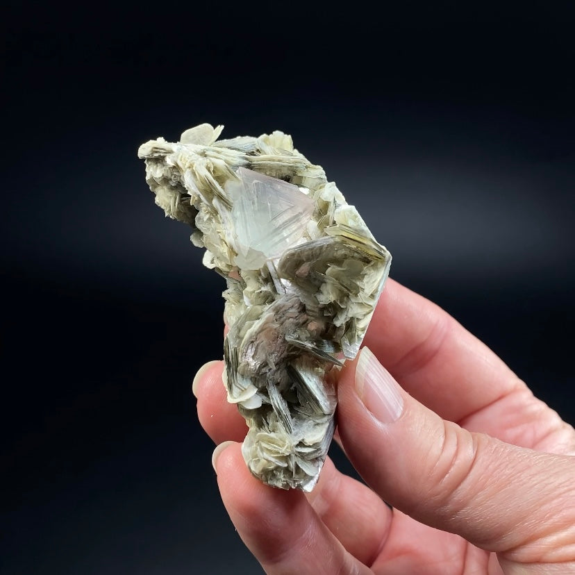 Pink and Green Fluorite Octahedral Crystal in Muscovite Mica from Nagar Valley, Pakistan