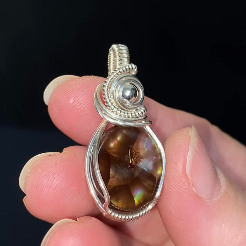 Mexican Fire Agate & Sterling Silver Wire Wrapped Pendant