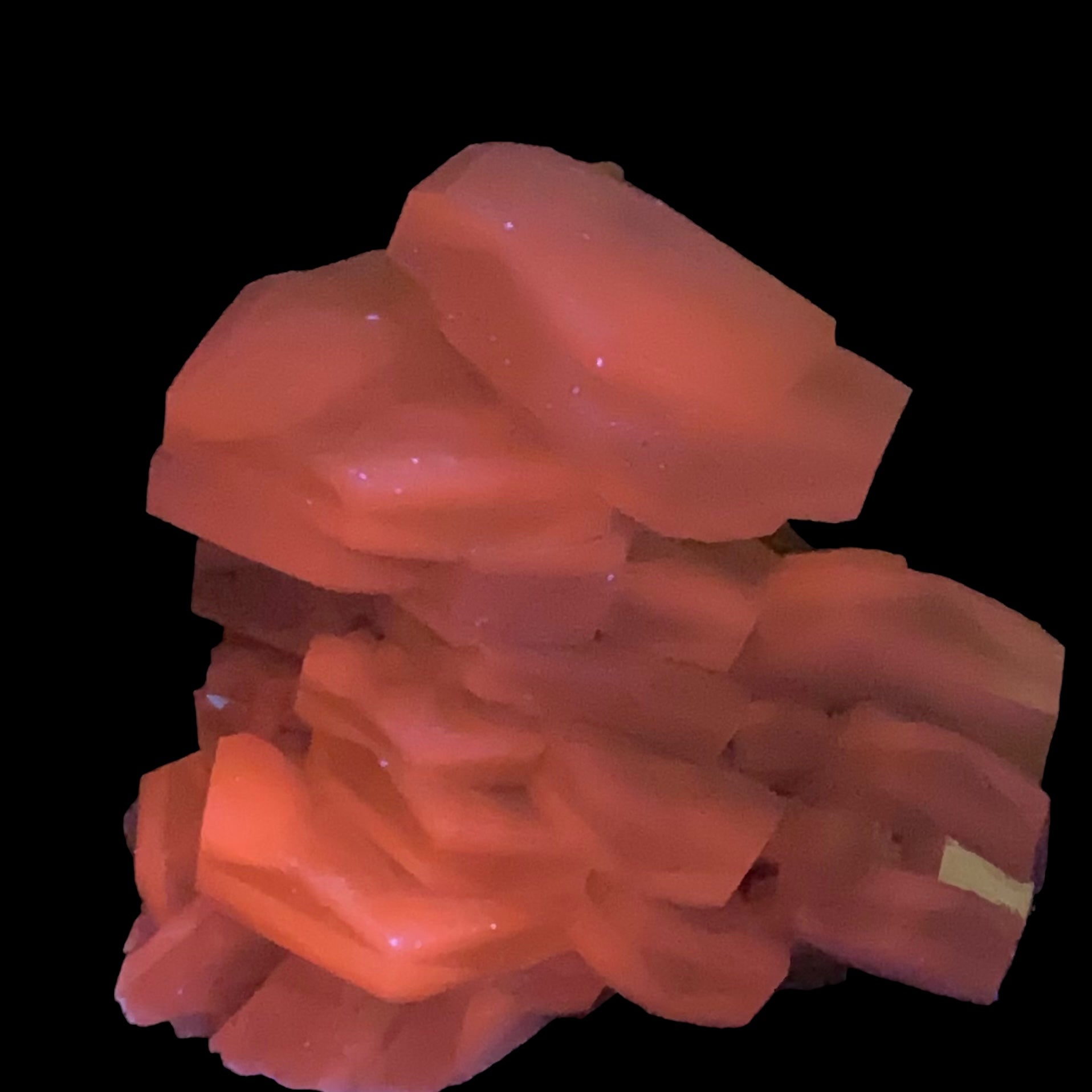 Fluorescent Hexagonal Sandwich Calcite Crystal Cluster