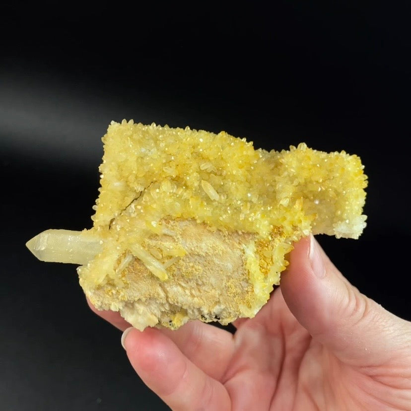 Unique Golden Quartz Specimen with Druzy Quartz on Matrix