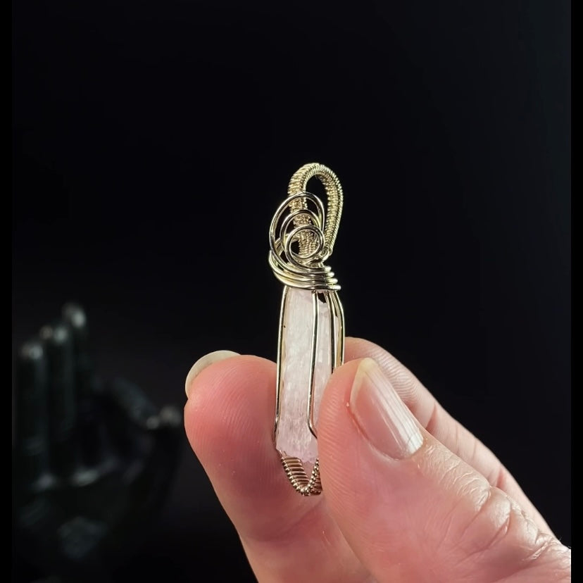 Fluorescent Spodumene Kunzite & Sterling Silver Wire Wrapped Pendant