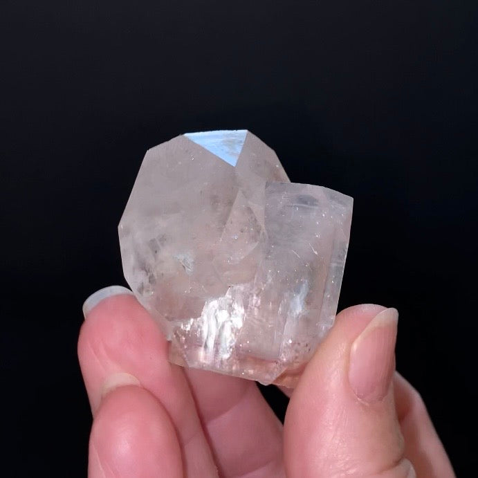 Clear Pseudo Cubic Apophyllite Crystal Cluster with Red Hematite Inclusions