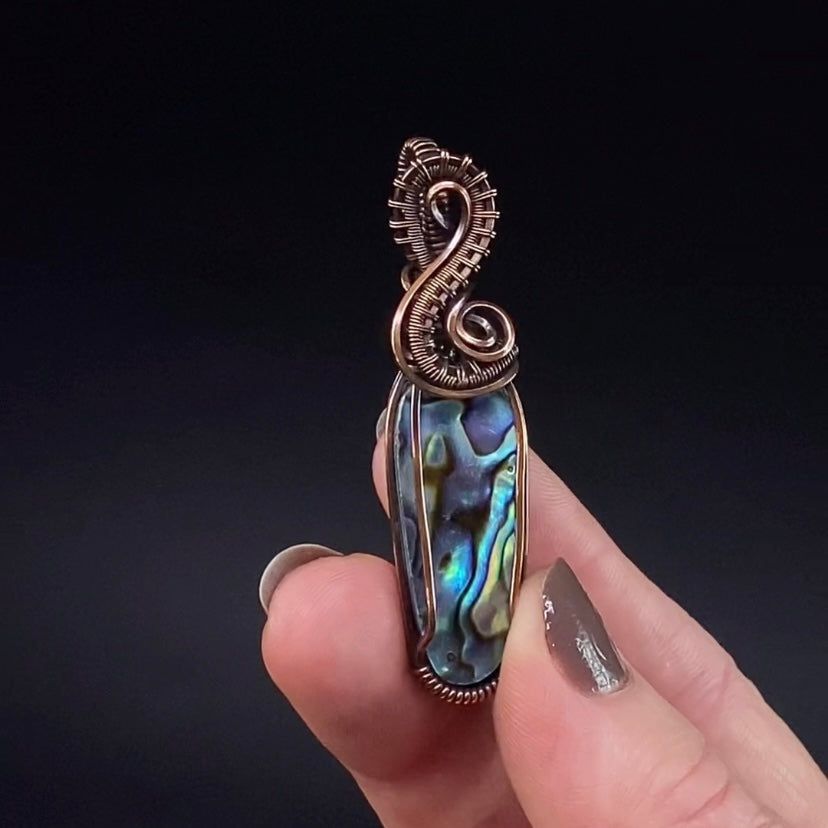 Abalone Shell Cabochon and Copper Wire Wrapped Pendant