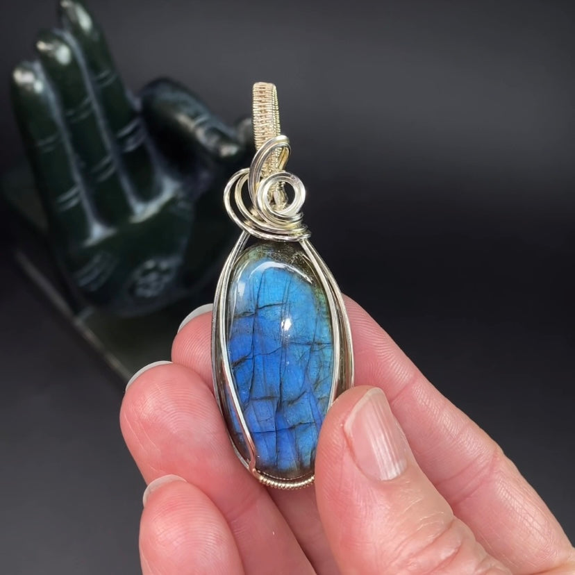 Labradorite & Sterling Silver Wire Wrapped Pendant, Natural Stone & Crystal Jewelry