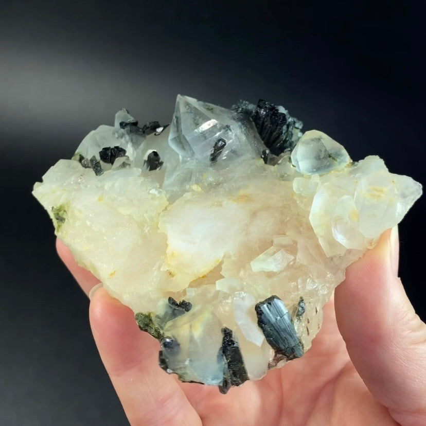 Quartz Crystal Cluster with Dark Green Epidote Crystals