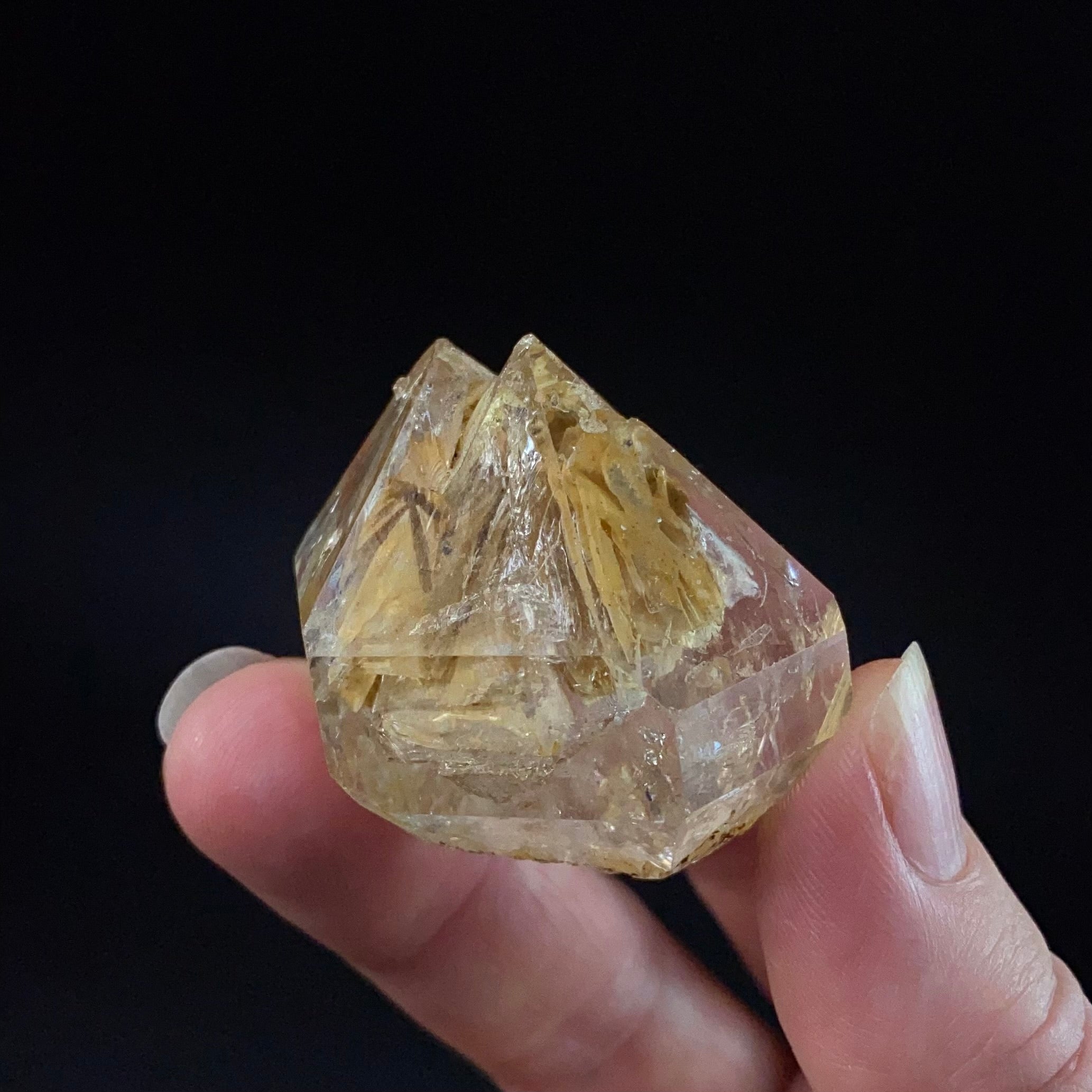 Twin Terminated Fenster Quartz Crystal with Fluorescent and Phosphorescent Inclusions