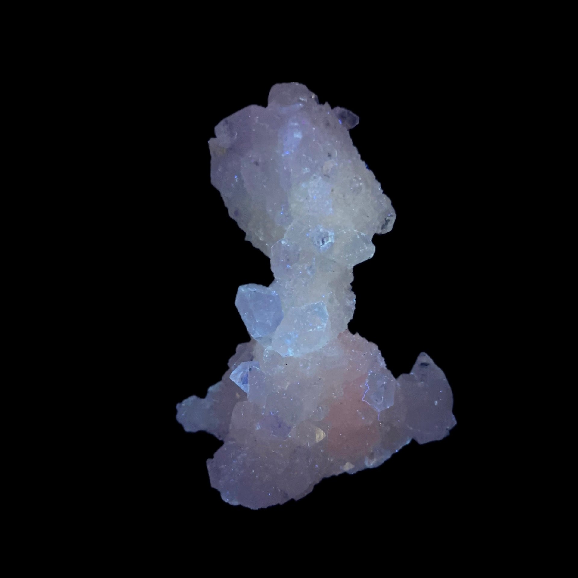 Clear Apophyllite Stalactite Formation Cluster with Fluorescent Calcite Core
