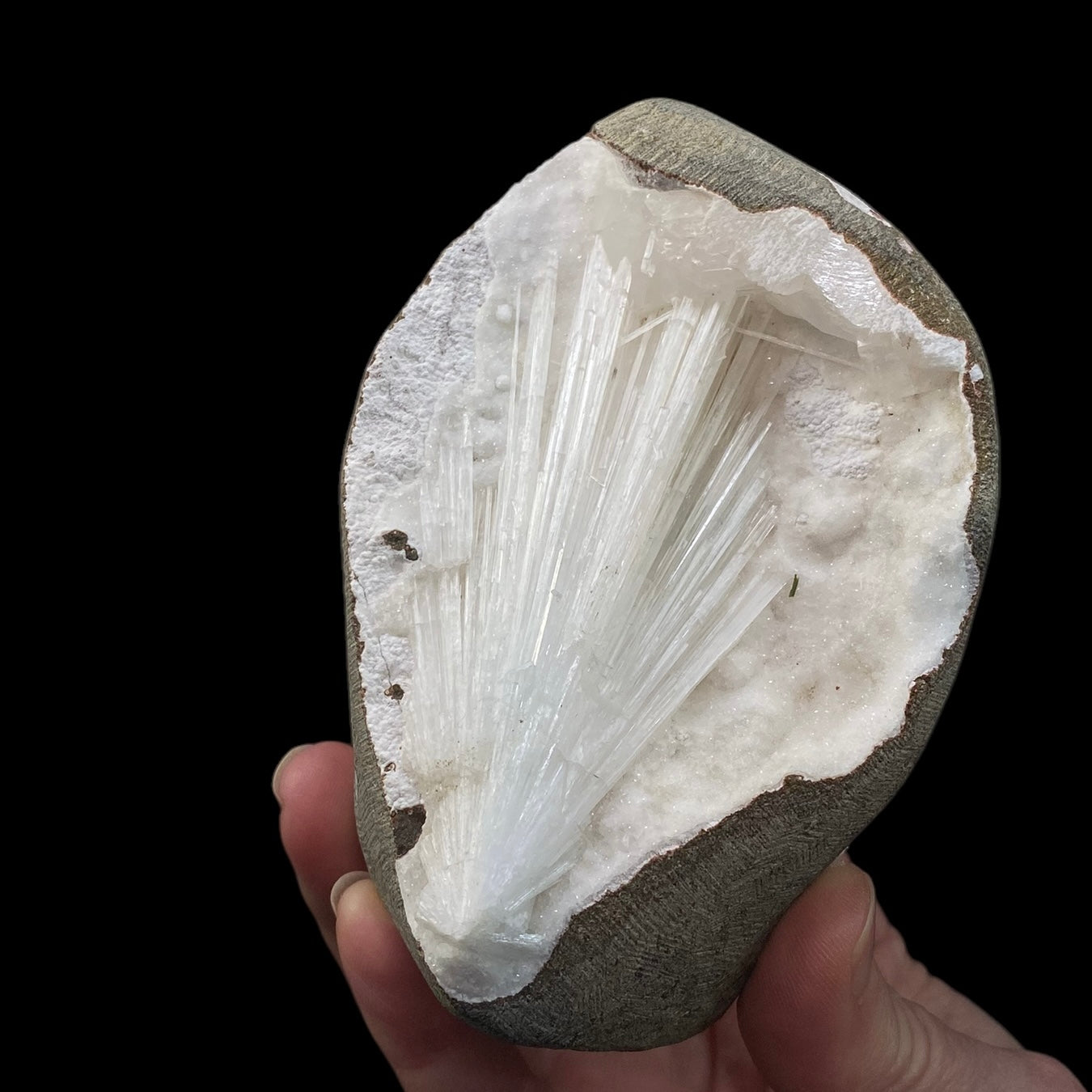 Scolecite Spray with Heulandite, Quartz & Mordenite in Trimmed Basalt Pocket