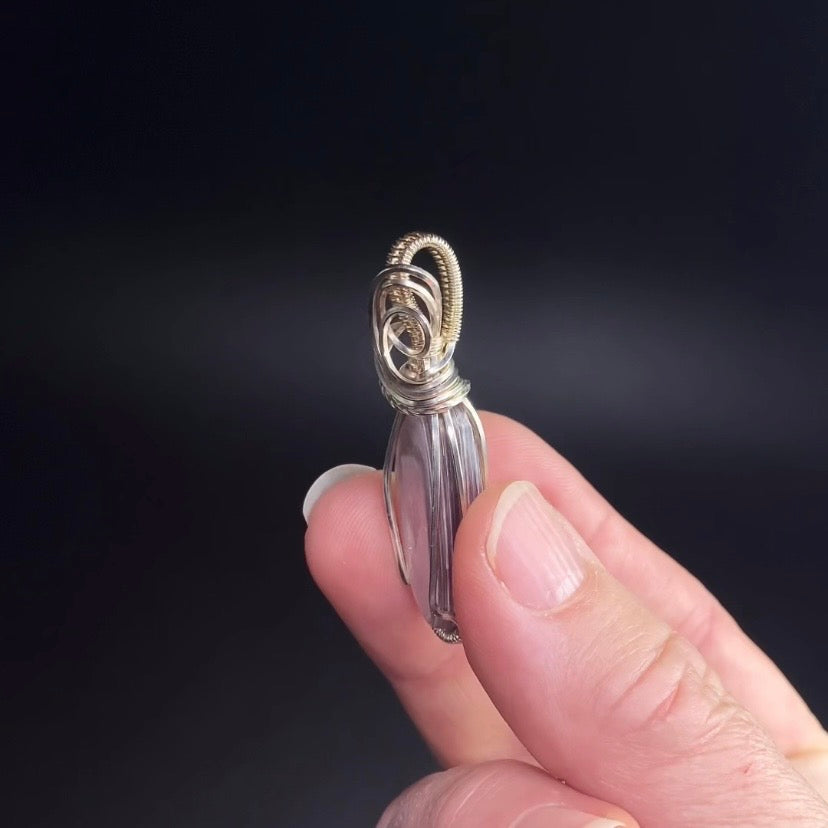 Lepidolite Mica and Sterling Silver Wire Wrapped Pendant