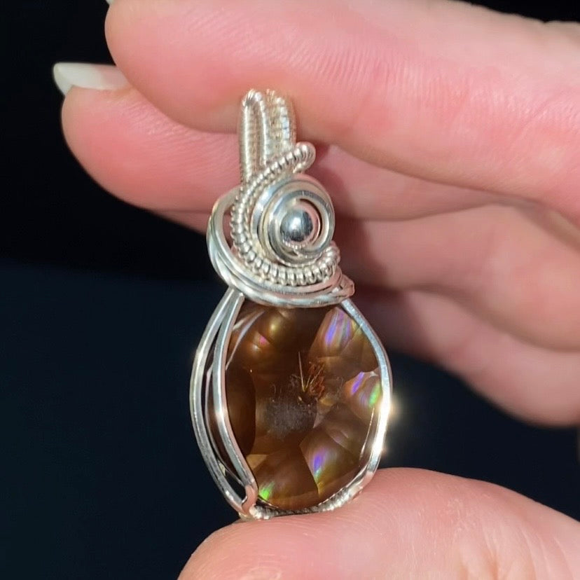 Mexican Fire Agate & Sterling Silver Wire Wrapped Pendant